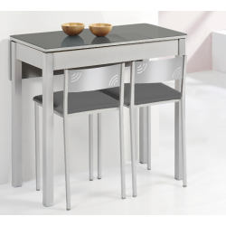Mesa de Cocina Petra Extensible con 1 Ala caída de 90X50 (90X70) Cristal Grafito