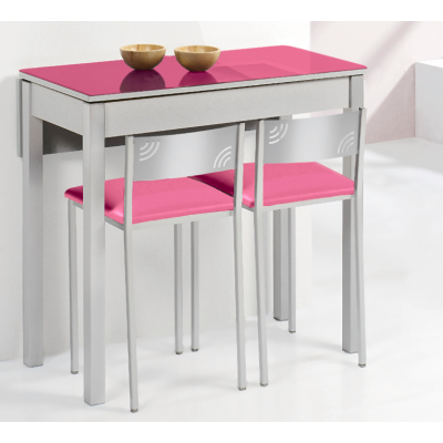 Mesa de Cocina Petra Extensible con 1 Ala caída de 90X50 (90X70) Cristal Fucsia