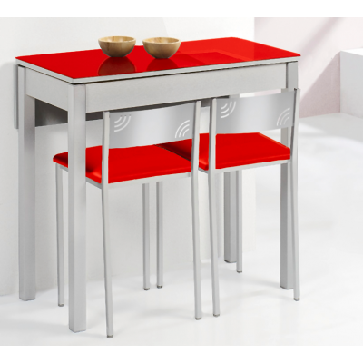 Mesa de Cocina Petra Extensible con 1 Ala caída de 90X50 (90X70) Cristal Rojo