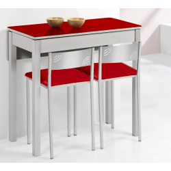Mesa de Cocina Petra Extensible con 1 Ala caída de 90X50 (90X70) Cristal Burdeos