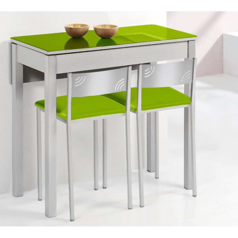 Mesa de Cocina Petra Extensible con 1 Ala caída de 110x55 cm. Verde