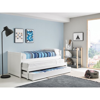 Cama Compacto Oslo lacado Blanco Mate con 2 camas y Cajón.
