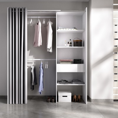 Armario Vestidor Suit Blanco con 1 Cajón y Cortina Gris
