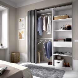 Armario Vestidor Suit Blanco con 1 Cajón y Cortina Gris