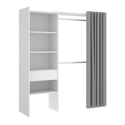 Armario Vestidor Suit Blanco con 1 Cajón y Cortina Gris