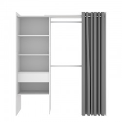 Armario Vestidor Suit Blanco con 1 Cajón y Cortina Gris