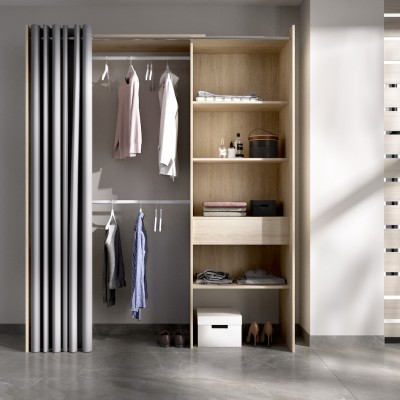 Armario Vestidor Suit Natural con 1 Cajón y Cortina Gris