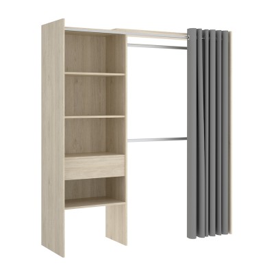 Armario Vestidor Suit Natural con 1 Cajón y Cortina Gris