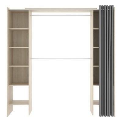 Armario Vestidor Suit Natural con 1 Cajón y Cortina Gris
