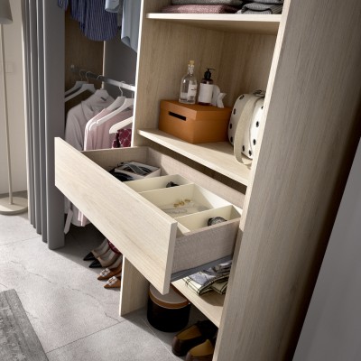 Detalle cajón Armario Vestidor Suit Natural con cortina Gris