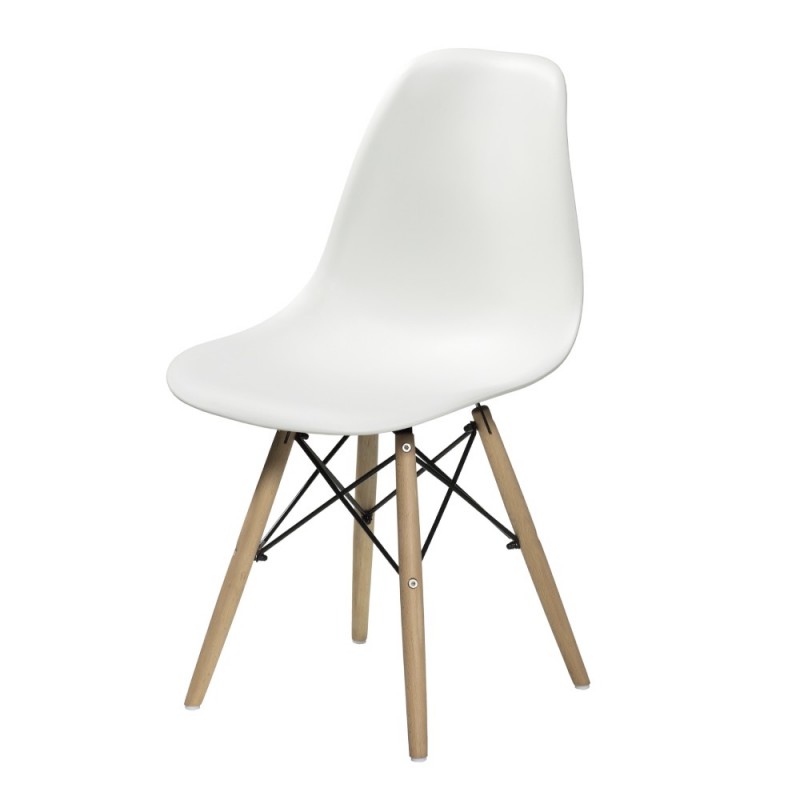 Silla Nórdica de Policarbonato Blanca y patas Madera / Metal