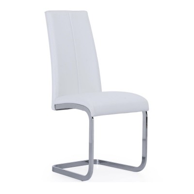 Sillas Comedor Glasgow Simil Piel Blanca Pata tipo Patín Cromada