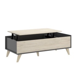 Mesa de Centro Elevable Oslo Acabado Grafito / Roble Natural de 100X60 cm