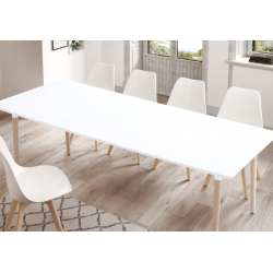 Mesa de Comedor Nórdica de 240x90 cm.Extensible abierta con todos los extensibles a 200 x90 cm. Blanco / Haya