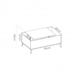 Medidas de la Mesa de Centro Elevable Oslo Acabado Blanco Natural / Roble de 100 x 60 cm