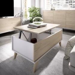 Mesa de Centro Elevable Oslo Acabado Blanco Natural / Roble de 100 x 60 cm