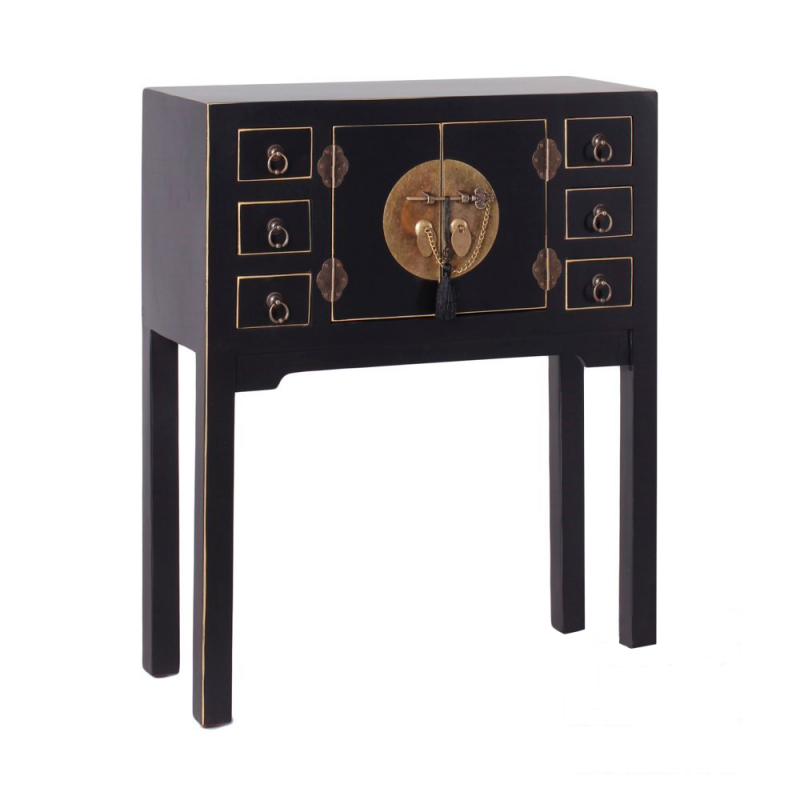Consola Oriental 2P 6C Lacado Negro 63x26x80 cm
