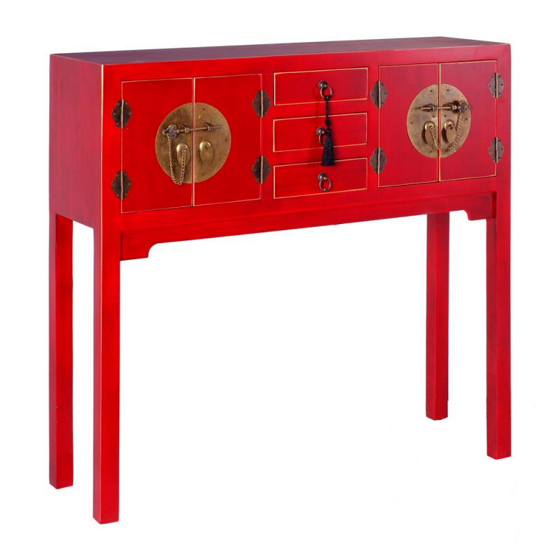 Consola Oriental 4P 3C Lacado Rojo 95x26x90 cm