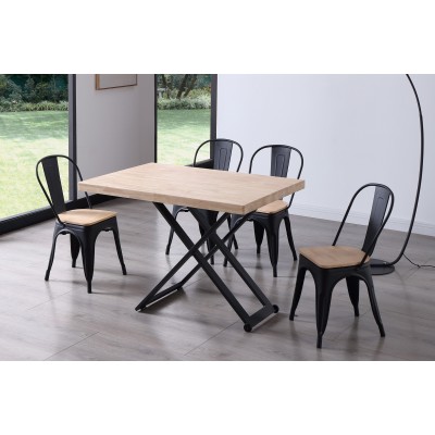 Mesa de Centro Elevable Kove Roble Natural / Metal Negro.
