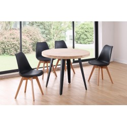 Mesa Redonda Kove Fija de 100 cm de Madera Roble Natural / Metal Negro