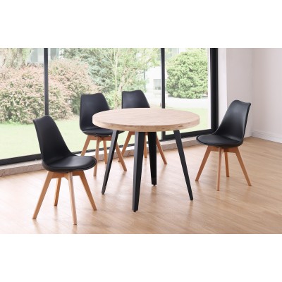 Mesa Redonda Kove Fija de 100 cm de Madera Roble Natural / Metal Negro