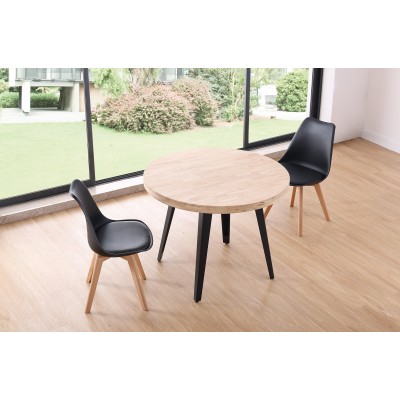 Mesa Redonda Kove Fija de 100 cm de Madera Roble Natural / Metal Negro