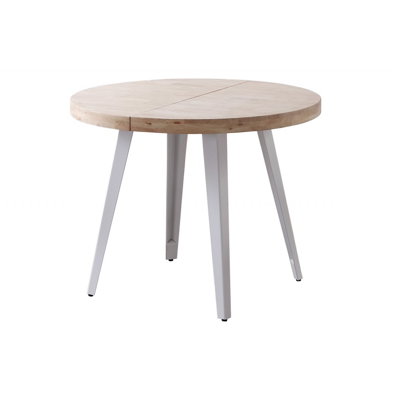 Mesa Redonda Extensible Kove Roble Natural / Metal Blanco de 100 cm
