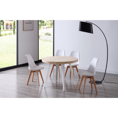 Mesa Redonda Extensible Kove Roble Natural / Metal Blanco