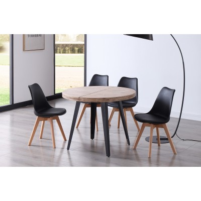 Mesa Redonda Extensible Kove Roble Honey / Metal Negro.