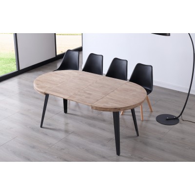 Mesa Redonda Kove Roble Honey / Metal Negro con los 2 Extensibles