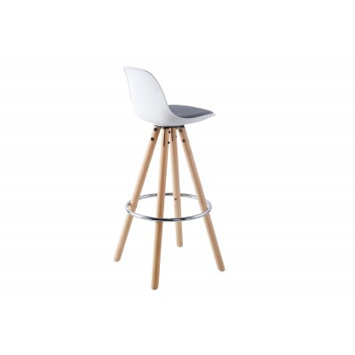 Pack de 4 Taburetes Altos Swet Blanco Asiento Tapizado Gris