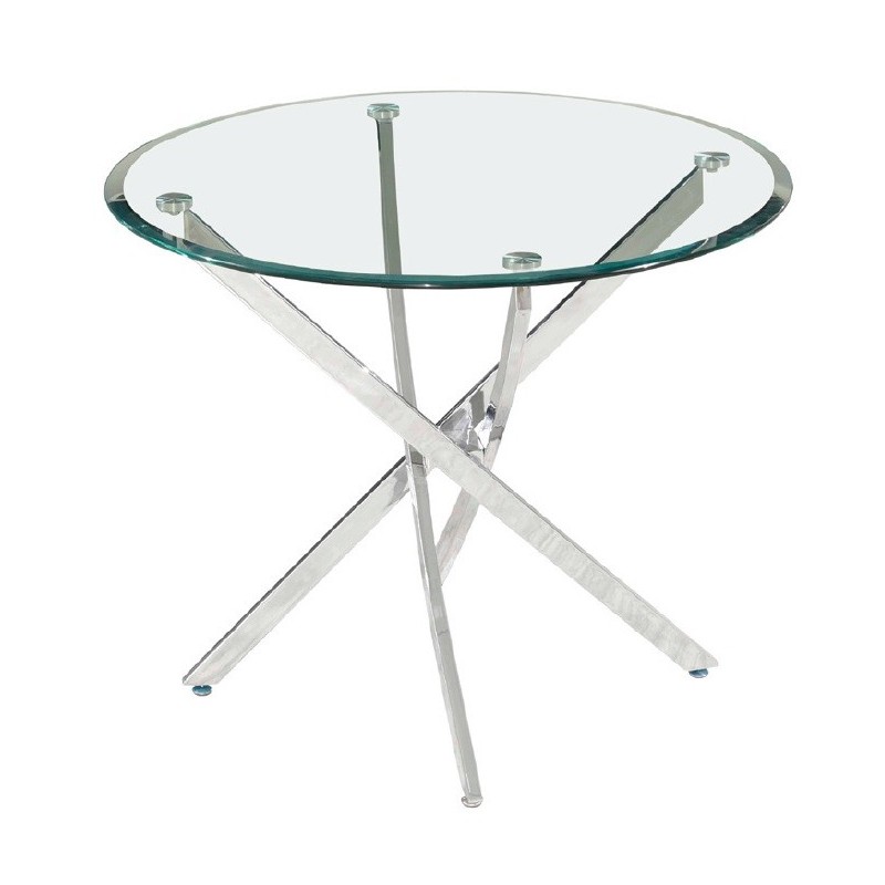 Mesa comedor redonda cristal y cromo.
