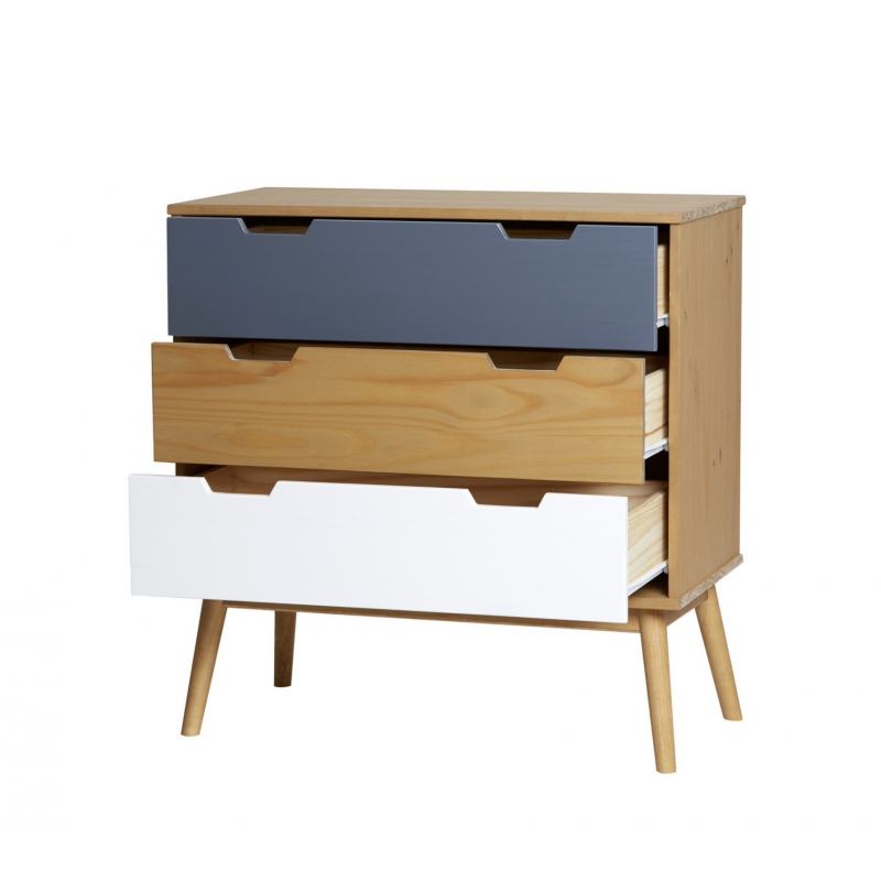 Cómoda de 3 cajones de madera, gris y blanco de estilo nórdico, barata.