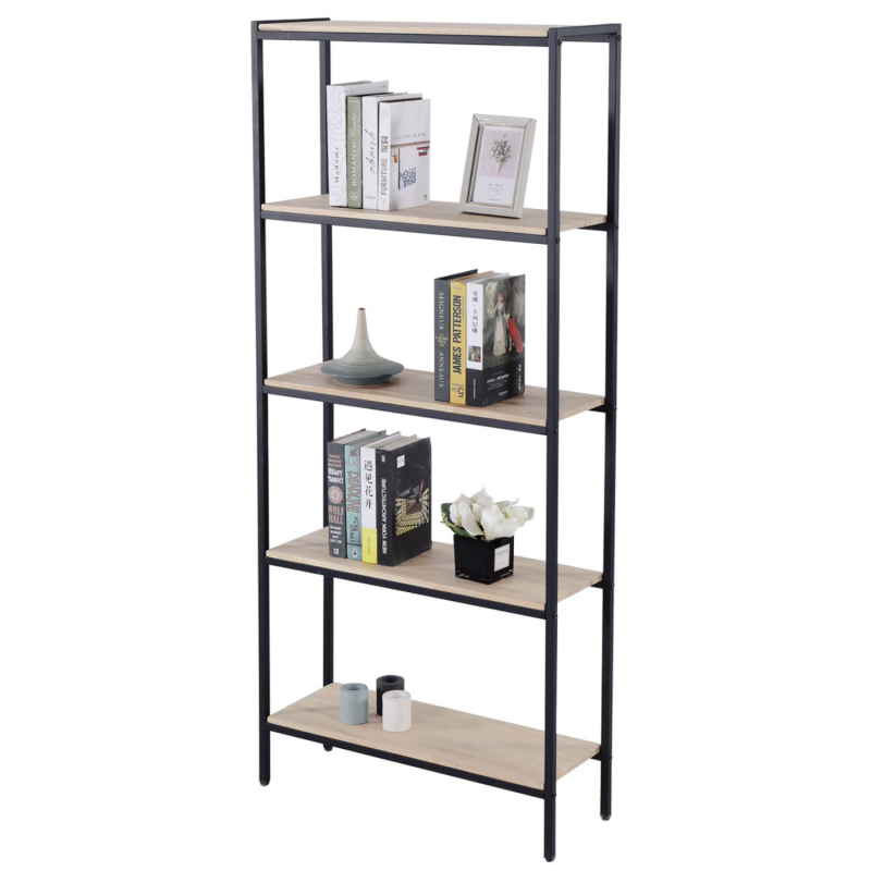 Estantería Alta Juve de Madera Roble Natural / Metal Negro