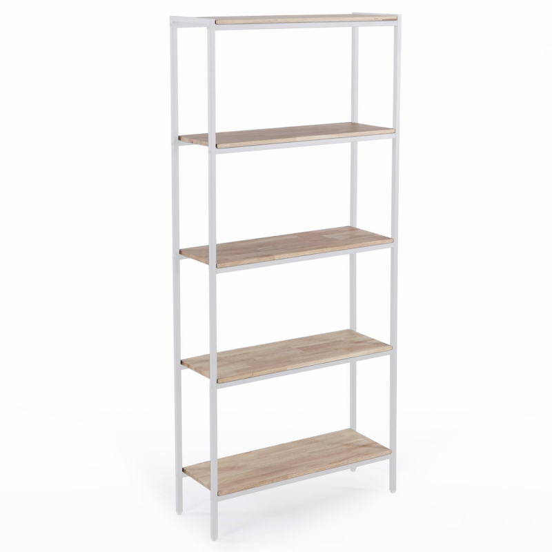 Estantería Alta Juve de Madera de Roble Natural / Metal Blanco