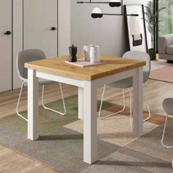 Orden alfabetico Masculinidad terminar Mesa de comedor barata, extensible tipo libro de 90x90 en roble y blanco.