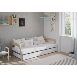 Cama nido Clara de DM lacado Blanco / Madera de Pino  con Cajón Grande