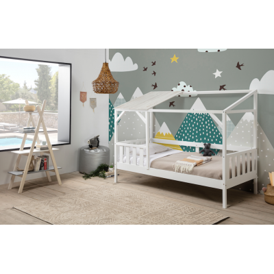 Cama Cabaña Lena de DM Lacado Blanco y Madera de Pino Blanco