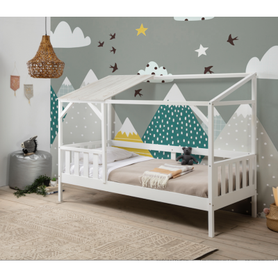 Cama Cabaña Lena de DM Lacado Blanco y Madera de Pino Blanco