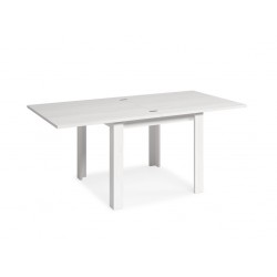 Mesa comedor Kata tipo libro de 90x90 cm Acabada Blanco Polar Abierta.