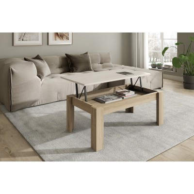 Mesa de Centro Elevable Kata de 100x50 cm Blanco Polar / Roble