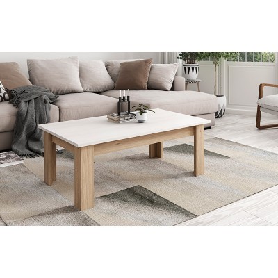 Mesa de Centro Elevable Kata de 100x50 cm Blanco Polar / Roble