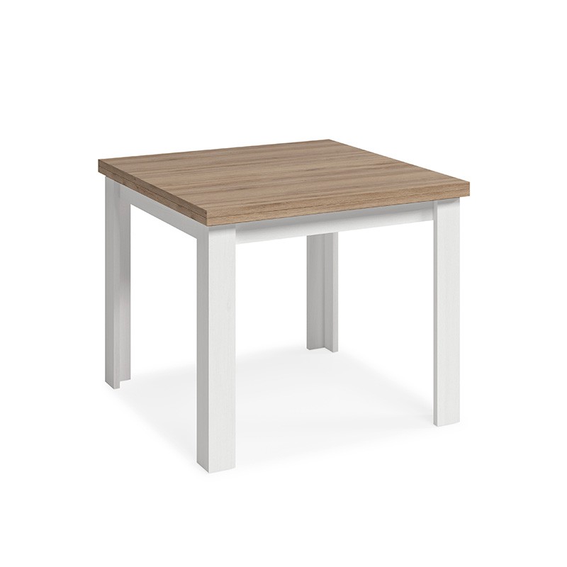 Mesa de Comedor Kata tipo libro de 90x90 cm Extensible a 180 cm Bicolor  Roble / Blanco