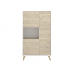 Mueble Alto de salón Oslo acabado Blanco / Roble Natural de 81x43x135 cm