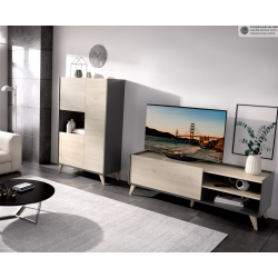 Mueble TV  en Grafito y Roble Natural para combinar el Mueble alto de salón de la misma colección Oslo.