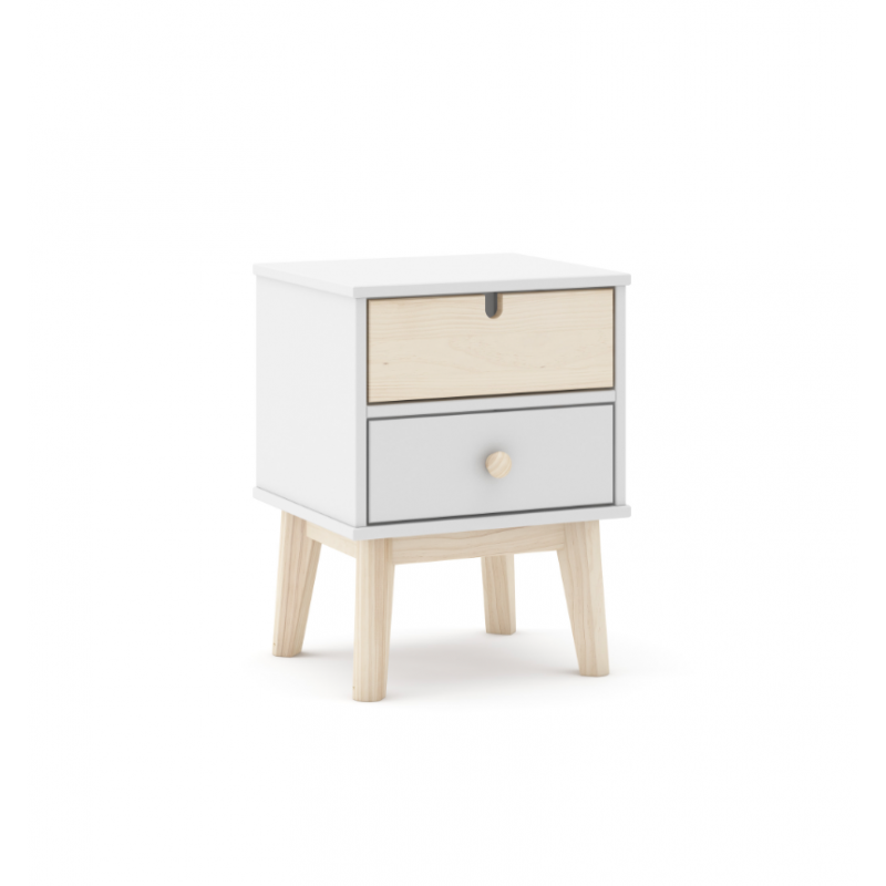 Mesita Mauricio 2 cajones de Madera de Pino _ DM Lacado Blanco de 40x35x53 cm