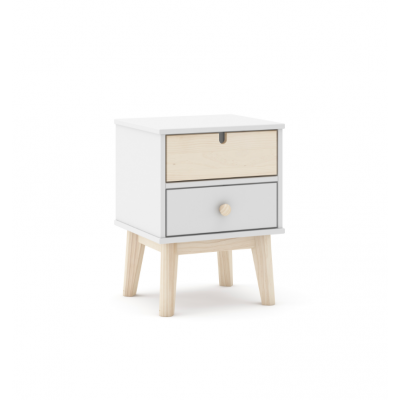 Mesita Mauricio 2 cajones de Madera de Pino _ DM Lacado Blanco de 40x35x53 cm