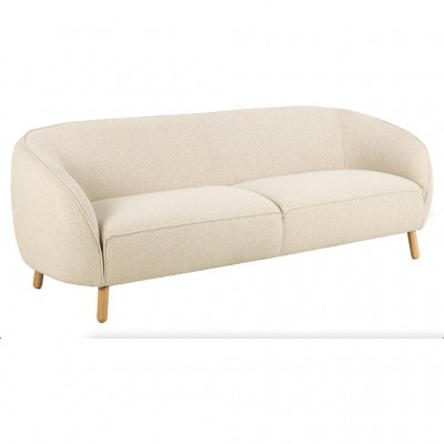 Sofa 3 Plazas Sinclair Curvo de 223 cm y Pata Madera Tapizado Beige