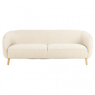 Sofa 3 Plazas Sinclair Curvo de 223 cm y Pata Madera Tapizado Beige