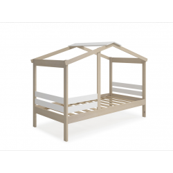Cama Cabaña Nube de Madera de Pino y Dm Lacado Blanco de 204,9x105x147 cm
